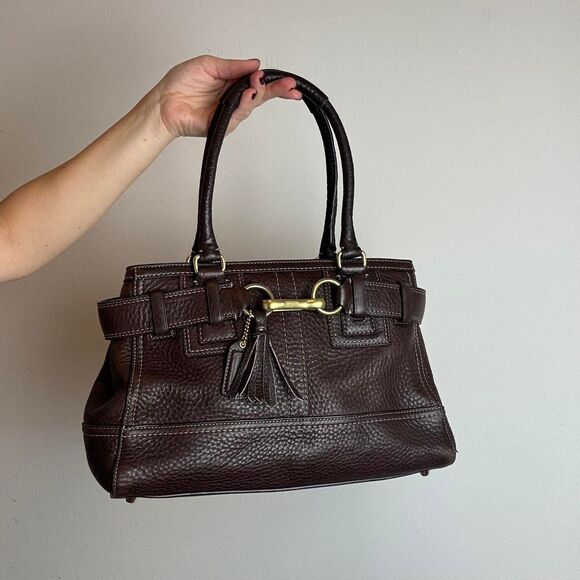 Coach Vintage Hampton Brown Pebbled Leather Small Satchel Bag - Picture 1 of 6